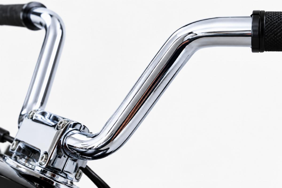 Detail of the chrome plated finish on the Z style handlebars