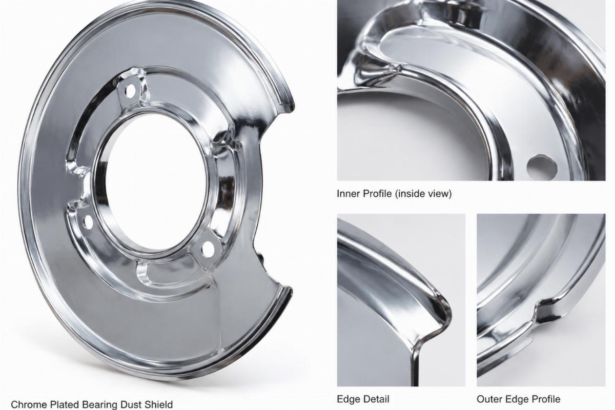 Detailed view of chrome plated bearing dust shield inner profile and edges