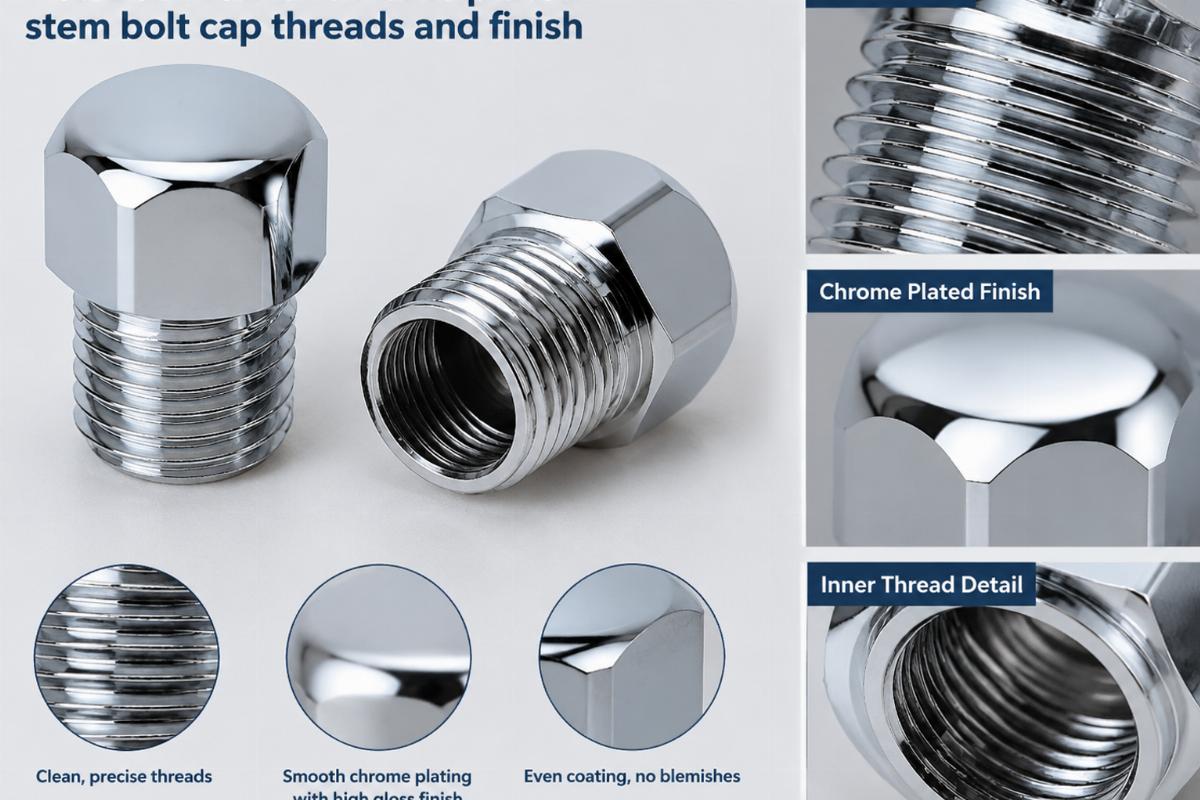 Detailed view of chrome plated stem bolt cap threads and finish