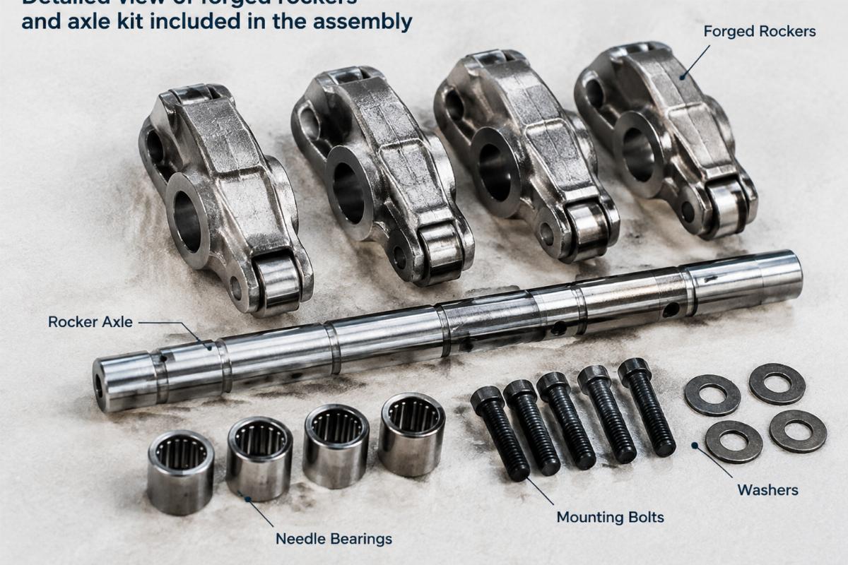 Detailed view of forged rockers and axle kit included in the assembly