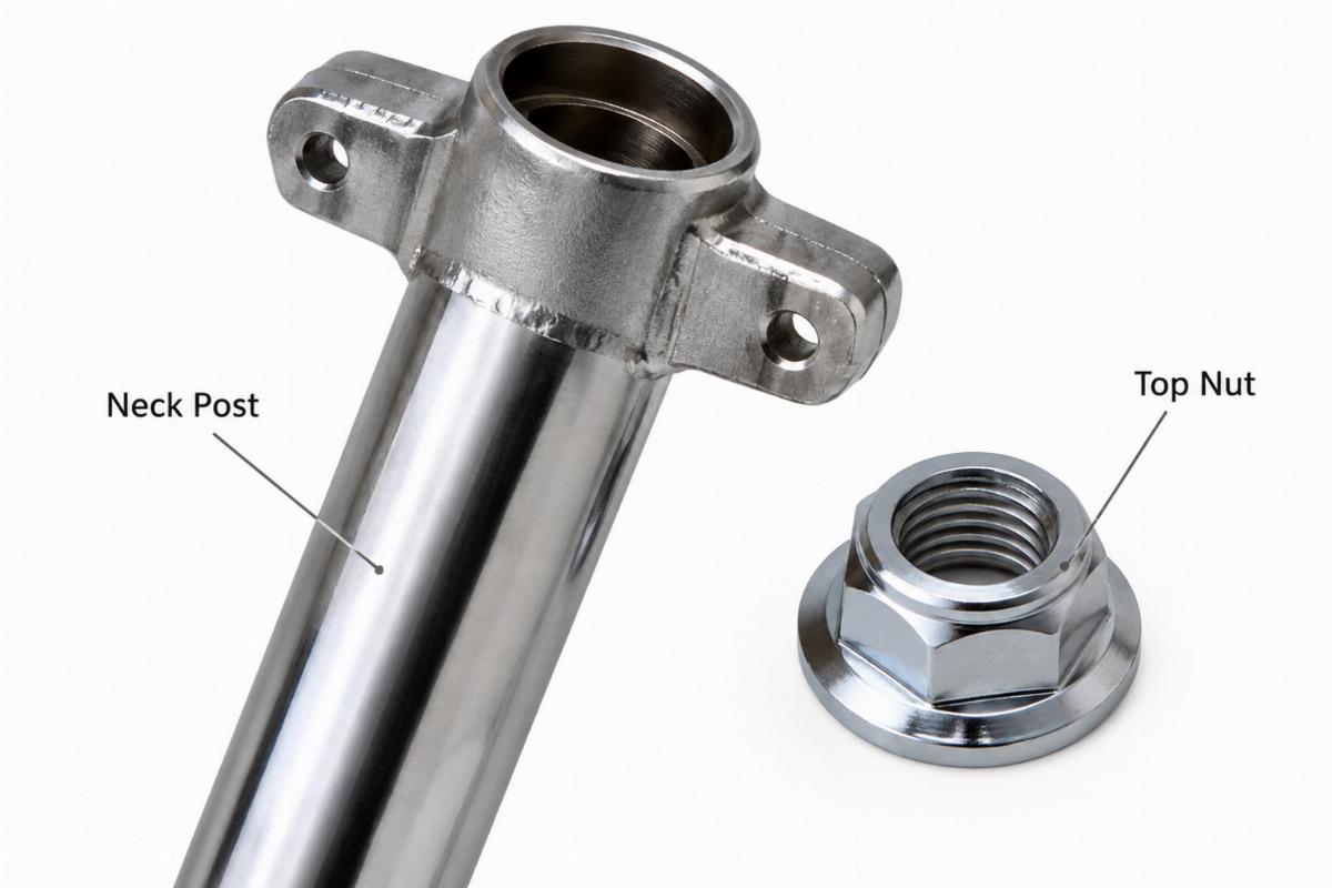 Detailed view of neck post and top nut included in the springer fork assembly kit