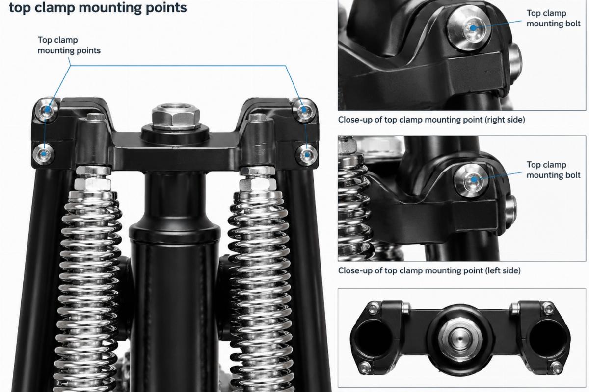 Detailed view of non-wishbone springer top clamp mounting points
