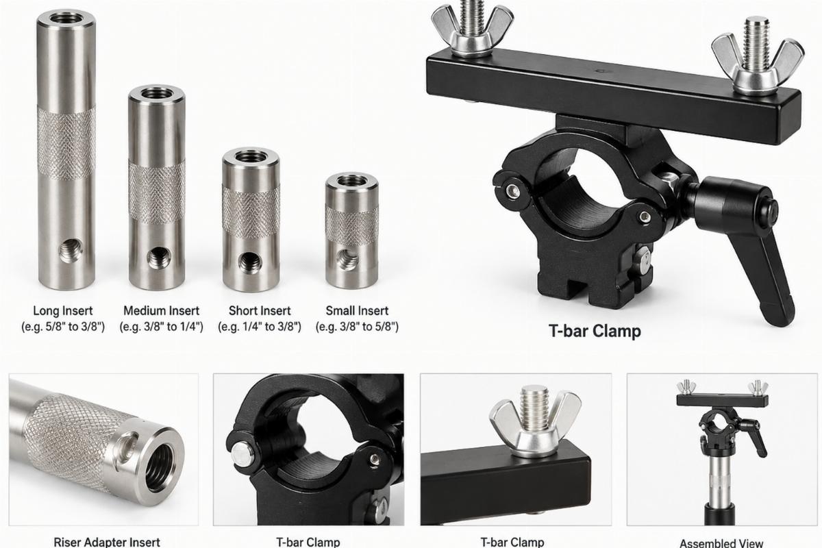 Detailed view of riser adapter insert set and T-bar clamp