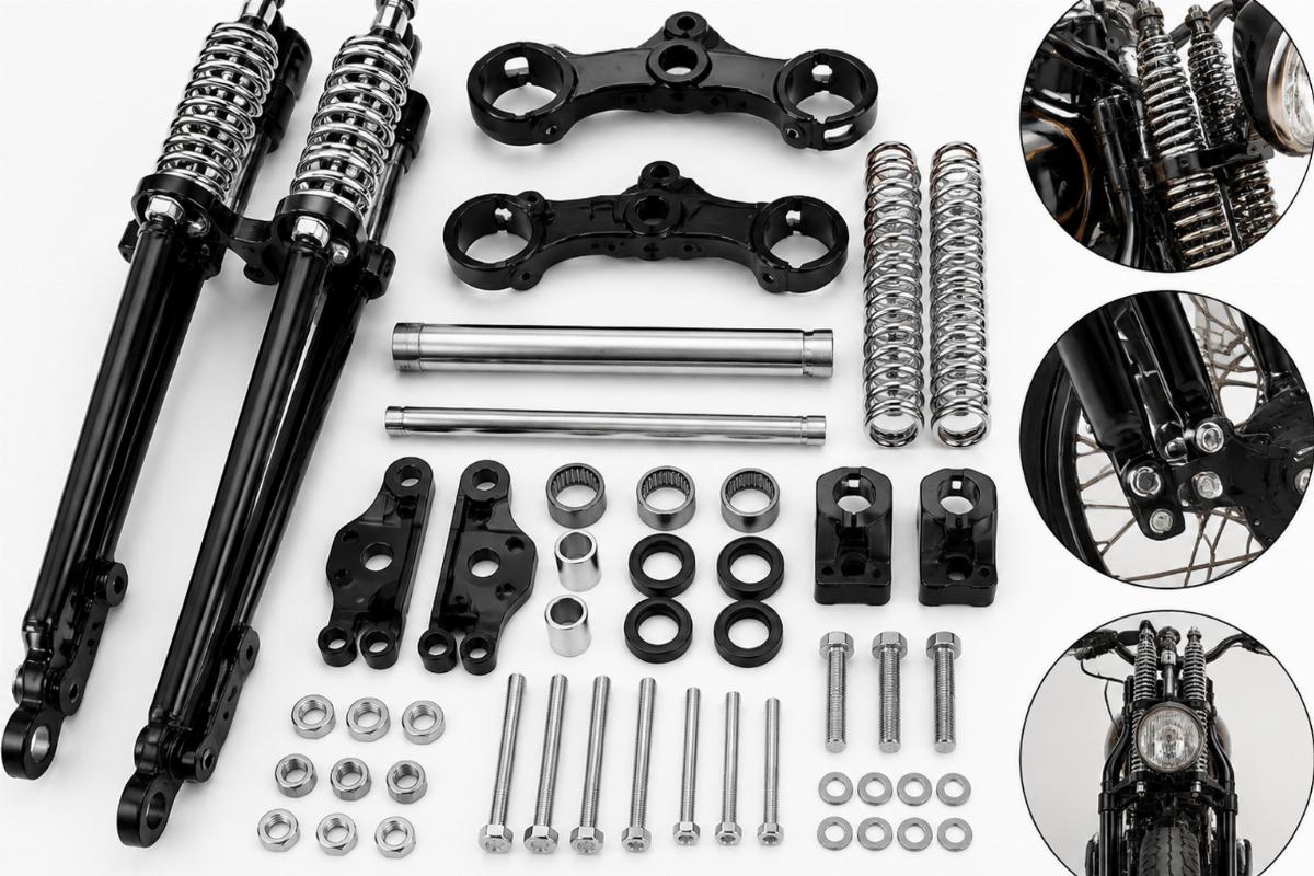 Detailed view of springer fork assembly kit for harley-davidson hardware