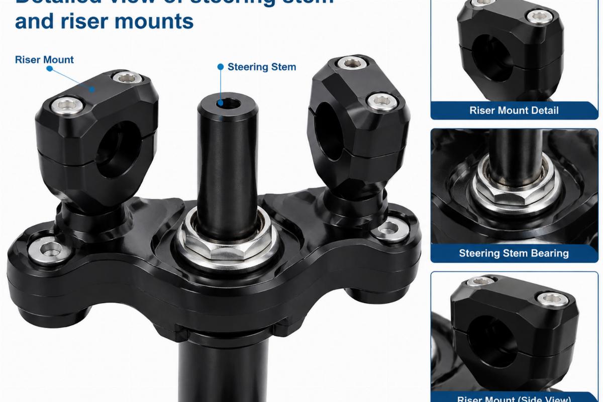 Detailed view of steering stem and riser mounts
