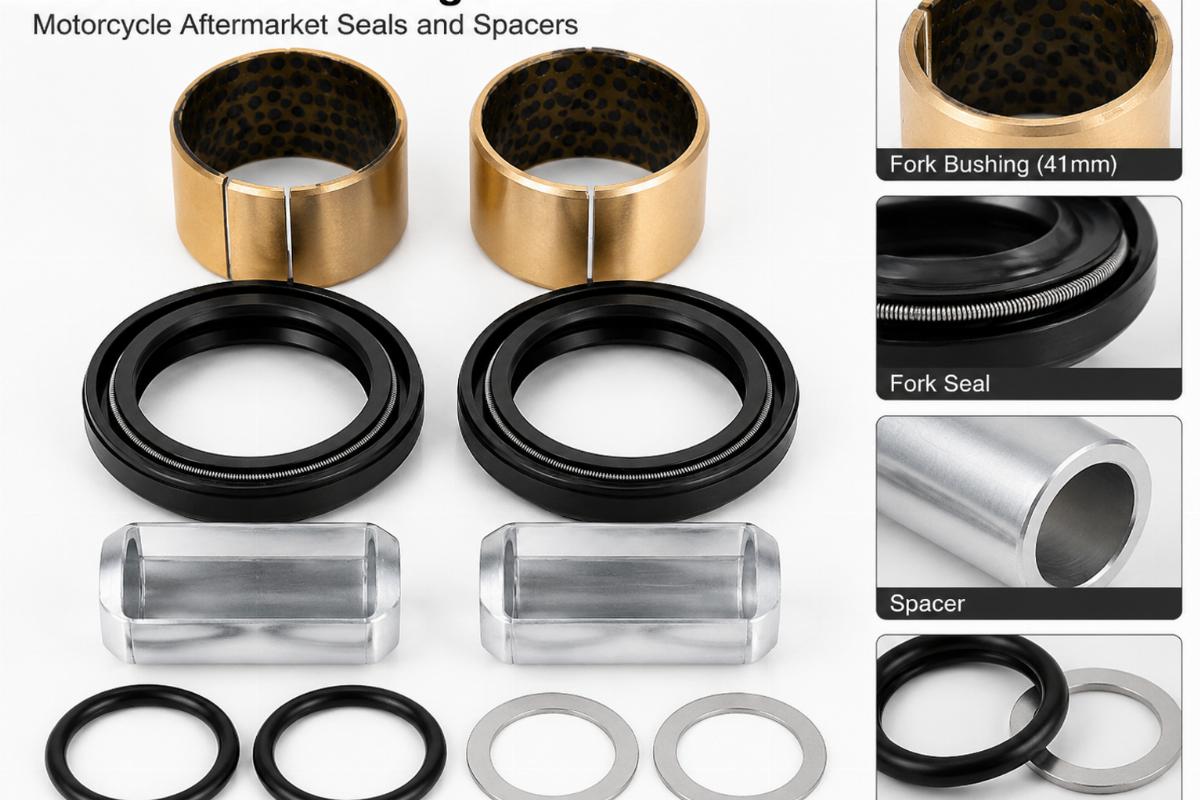 Detailed view of the 41mm fork bushing kit motorcycle aftermarket seals and spacers