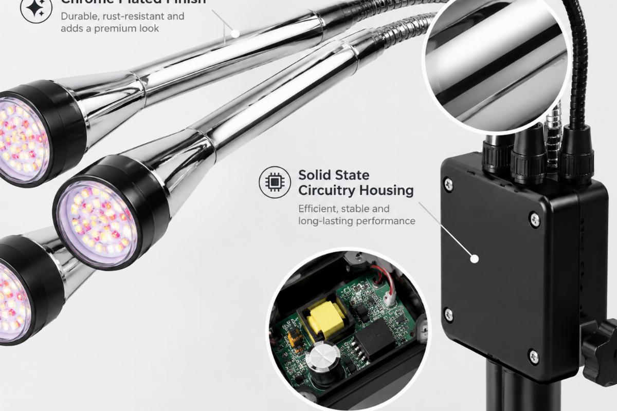 Detailed view of the chrome plated finish and solid state circuitry housing