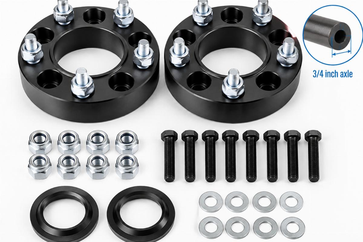 Detailed view of the wheel spacer kit components for 3/4 inch axle