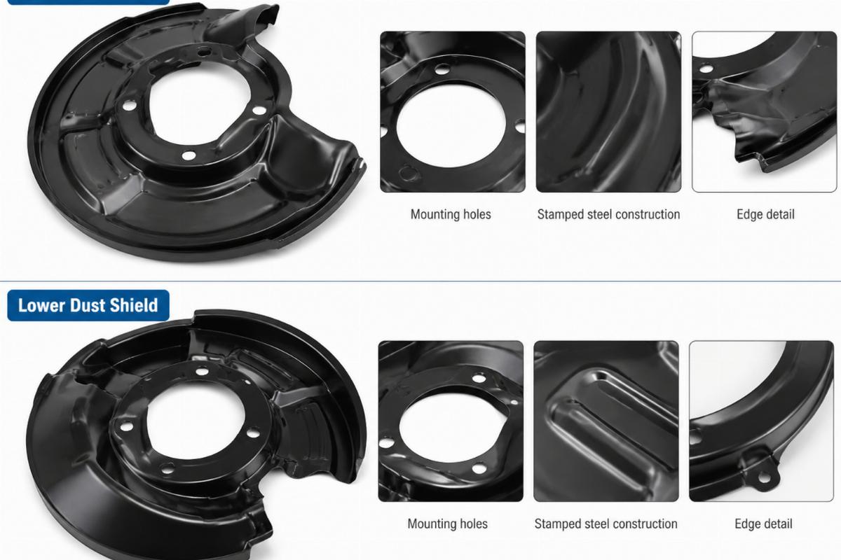 Detailed view of upper and lower stamped steel dust shields