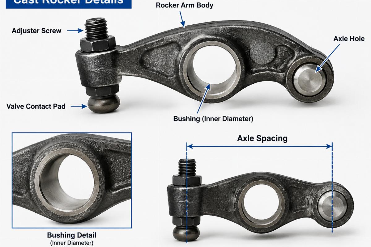 English alt describing cast rocker details and axle spacing