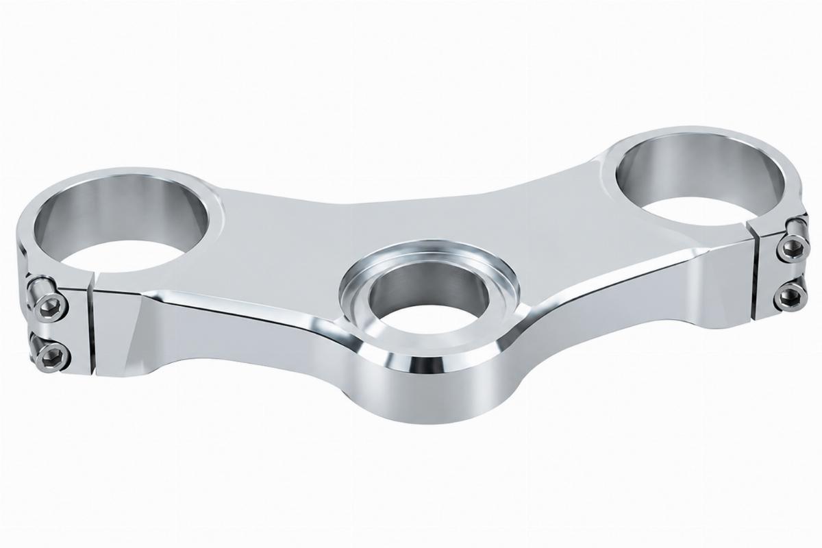 English alt describing machined chrome top triple tree without ears