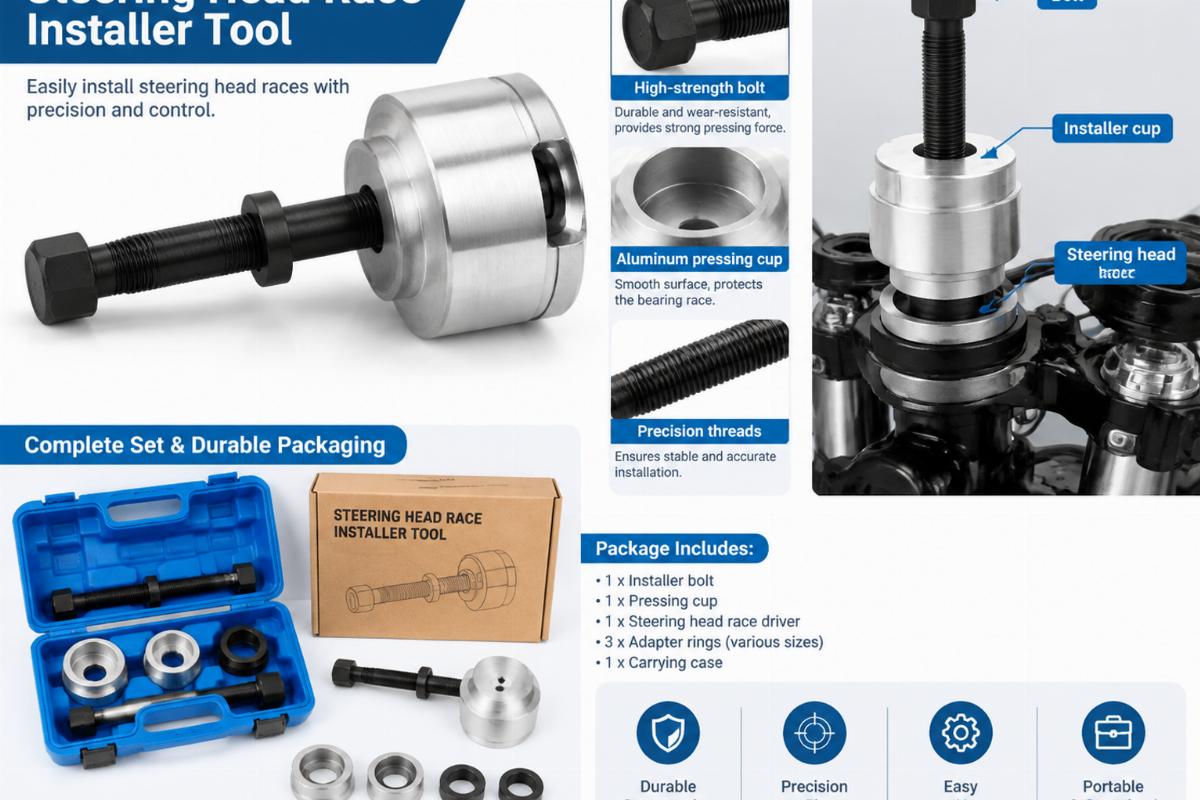 English alt describing steering head race installer tool detail and packaging