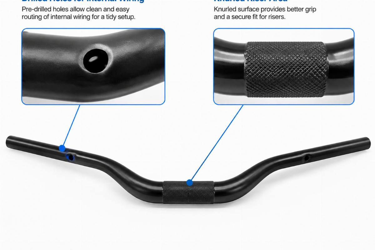 English alt describing the drilled holes for internal wiring and knurled riser area