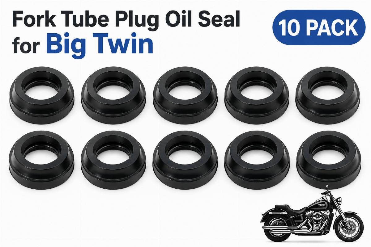 English alt showing 10 pack of fork tube plug oil seal for big twin