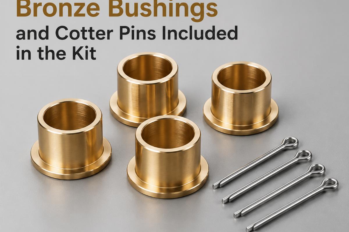 English alt showing bronze bushings and cotter pins included in the kit