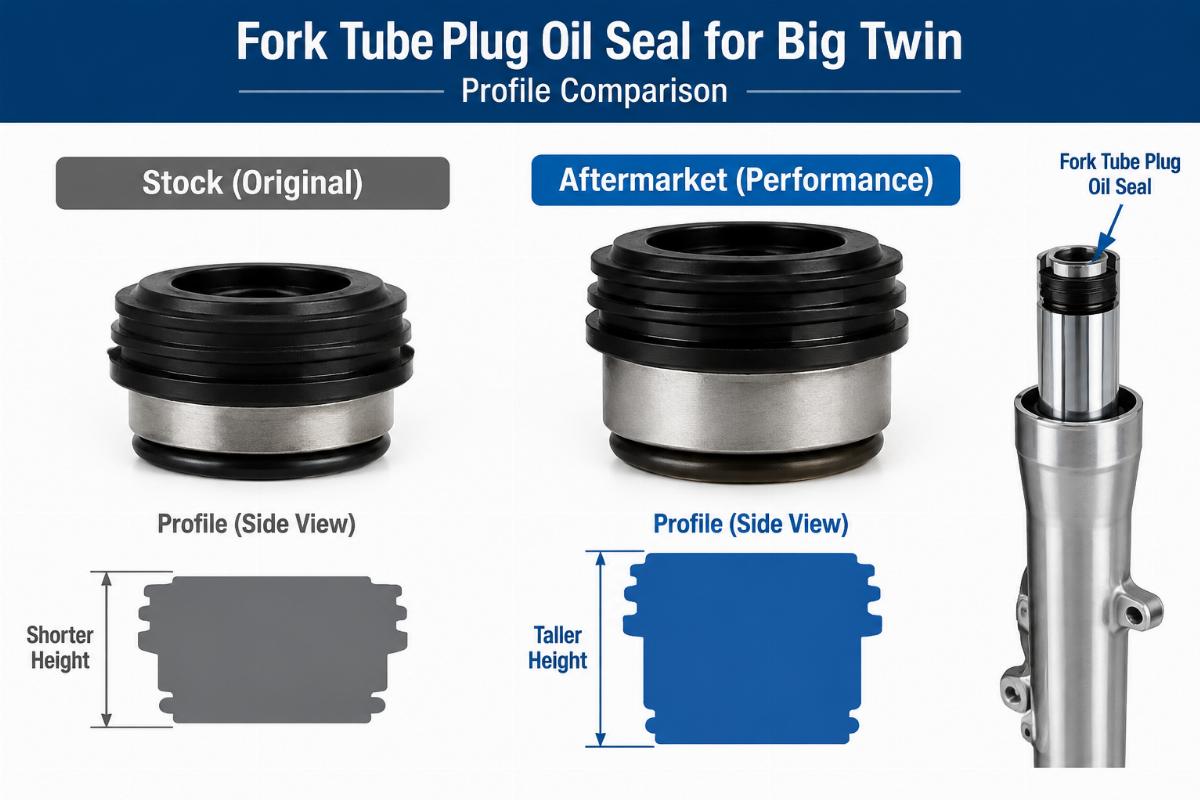 English alt showing fork tube plug oil seal for big twin profile comparison