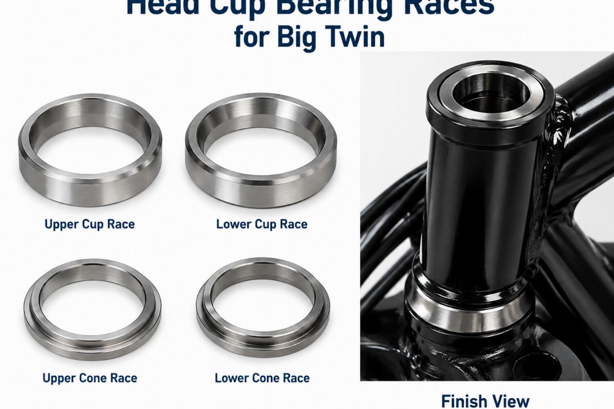 English alt showing head cup bearing races for big twin and finish view