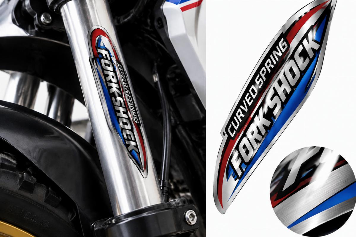 English alt showing the curved spring fork shock logo decal motorcycle aftermarket full color aluminum finish
