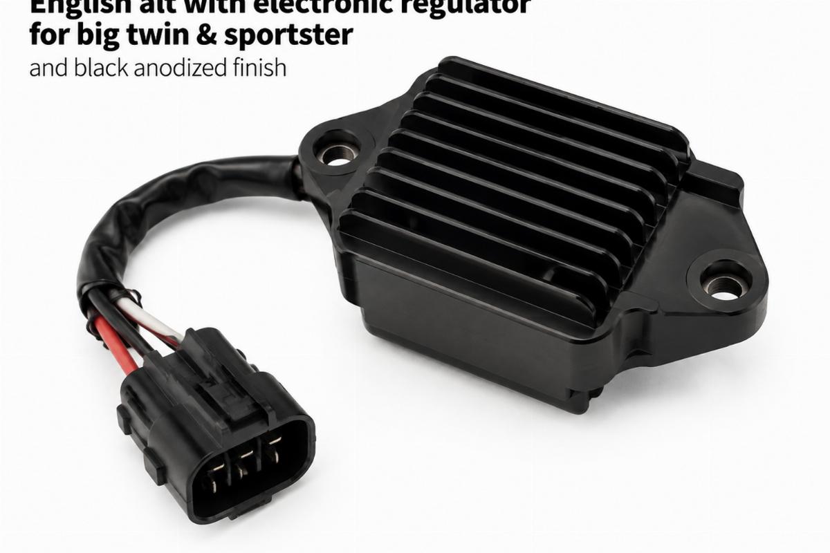 English alt with electronic regulator for big twin & sportster and black anodized finish