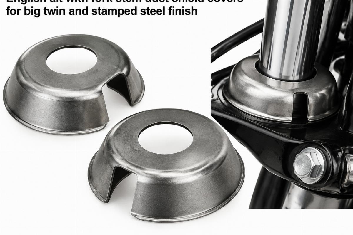 English alt with fork stem dust shield covers for big twin and stamped steel finish