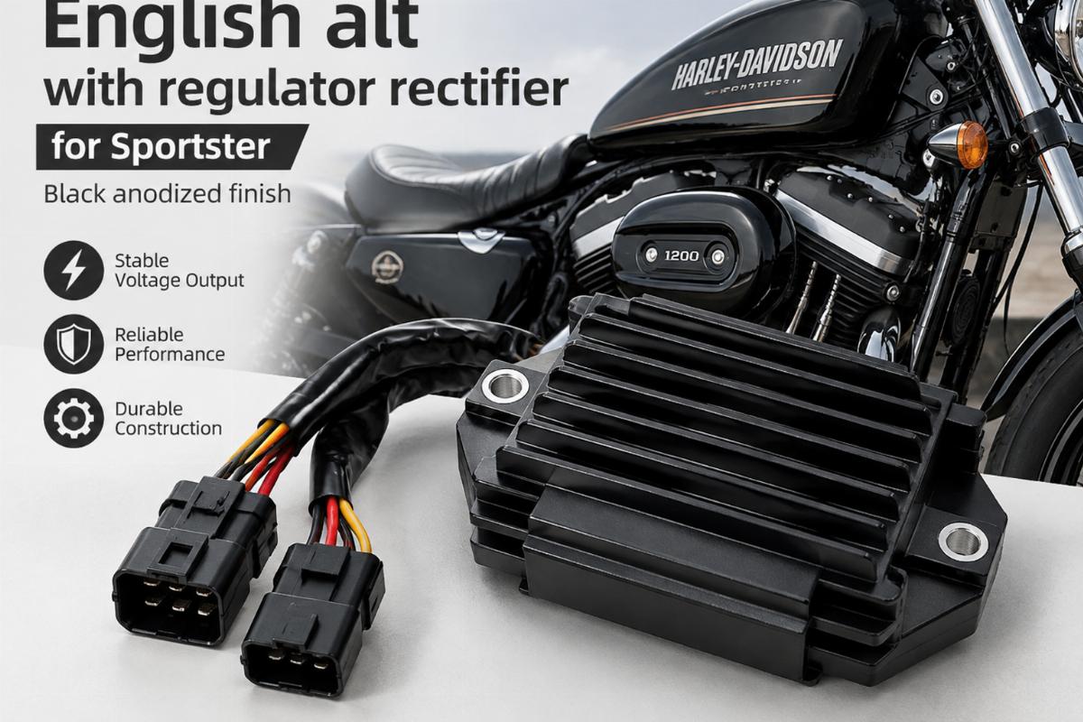 English alt with regulator rectifier for sportster and black anodized finish