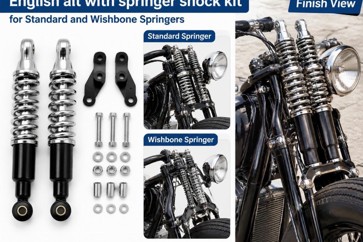 English alt with springer shock kit for standard and wishbone springers and finish view