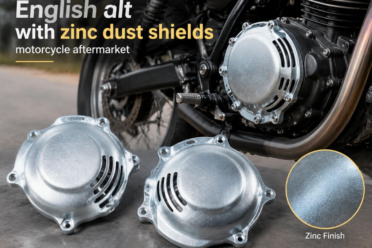 English alt with zinc dust shields motorcycle aftermarket and zinc finish view