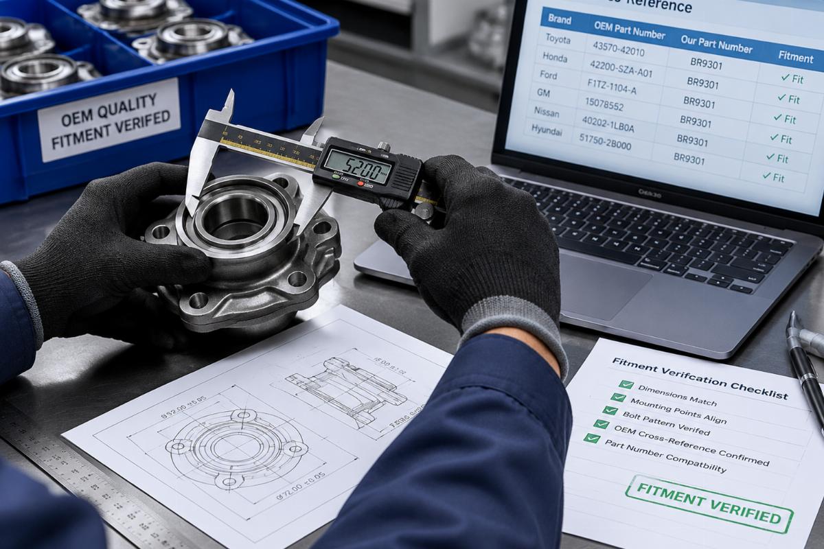 Fitment verification process using measurement tools and OEM cross-reference sheets