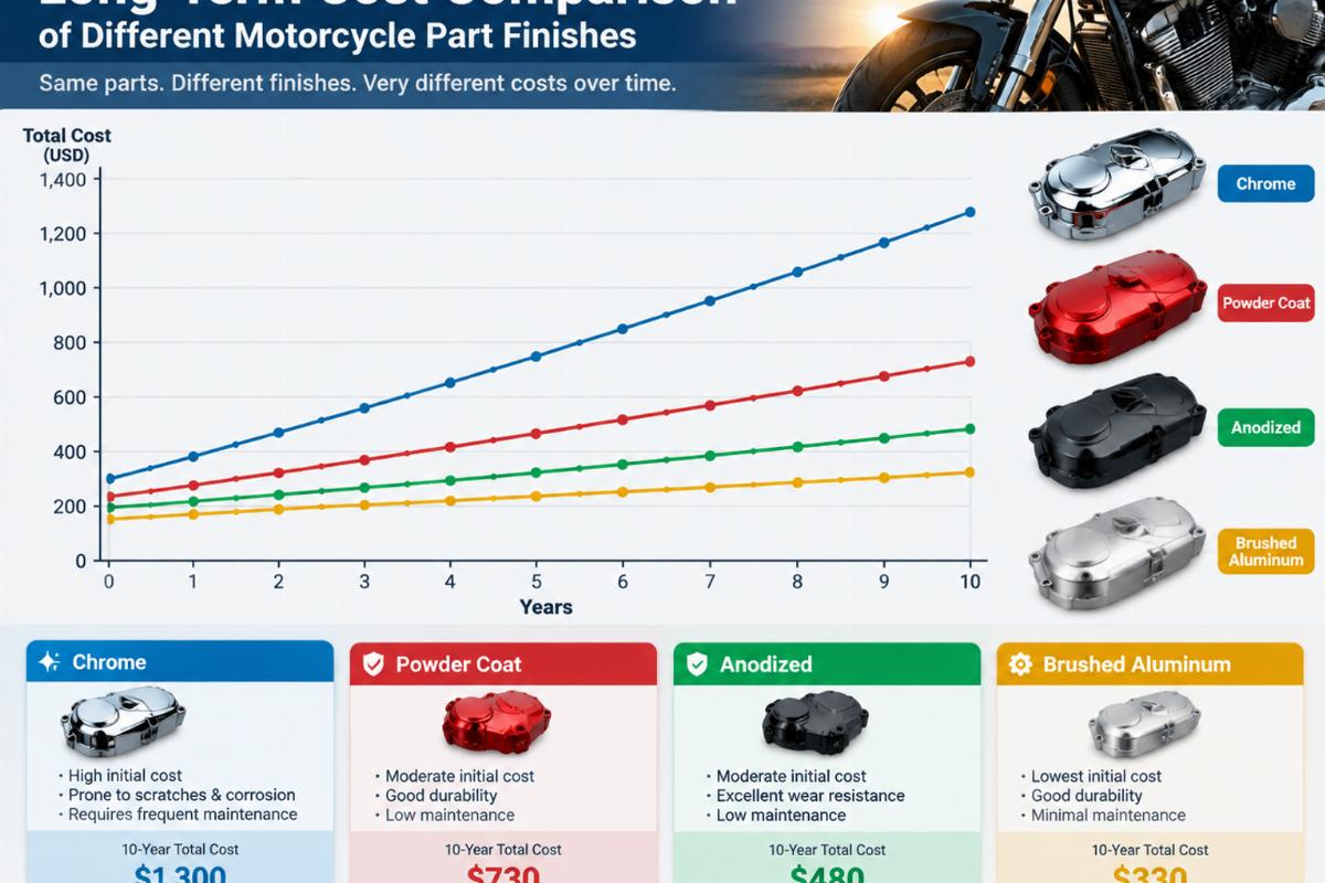 Graph illustrating long-term cost comparison of different motorcycle part finishes