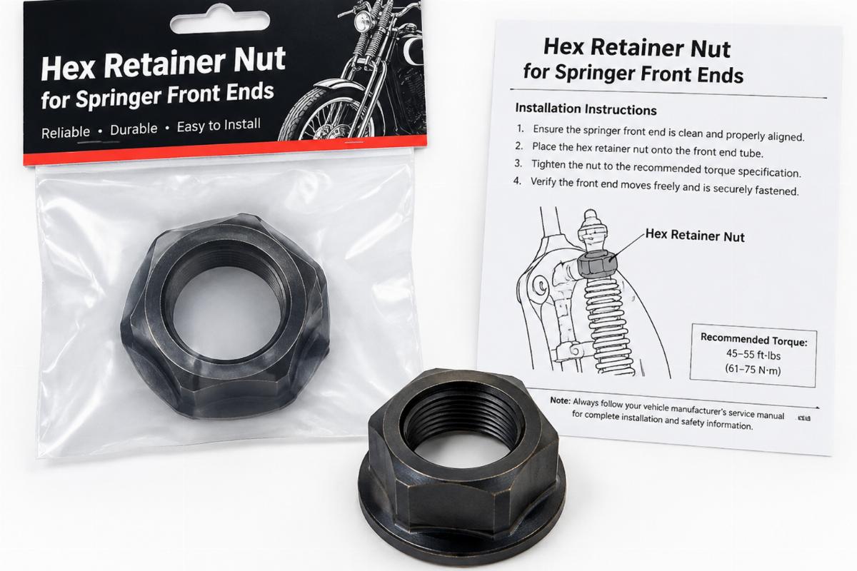 Hex retainer nut for springer front ends packaging and documentation
