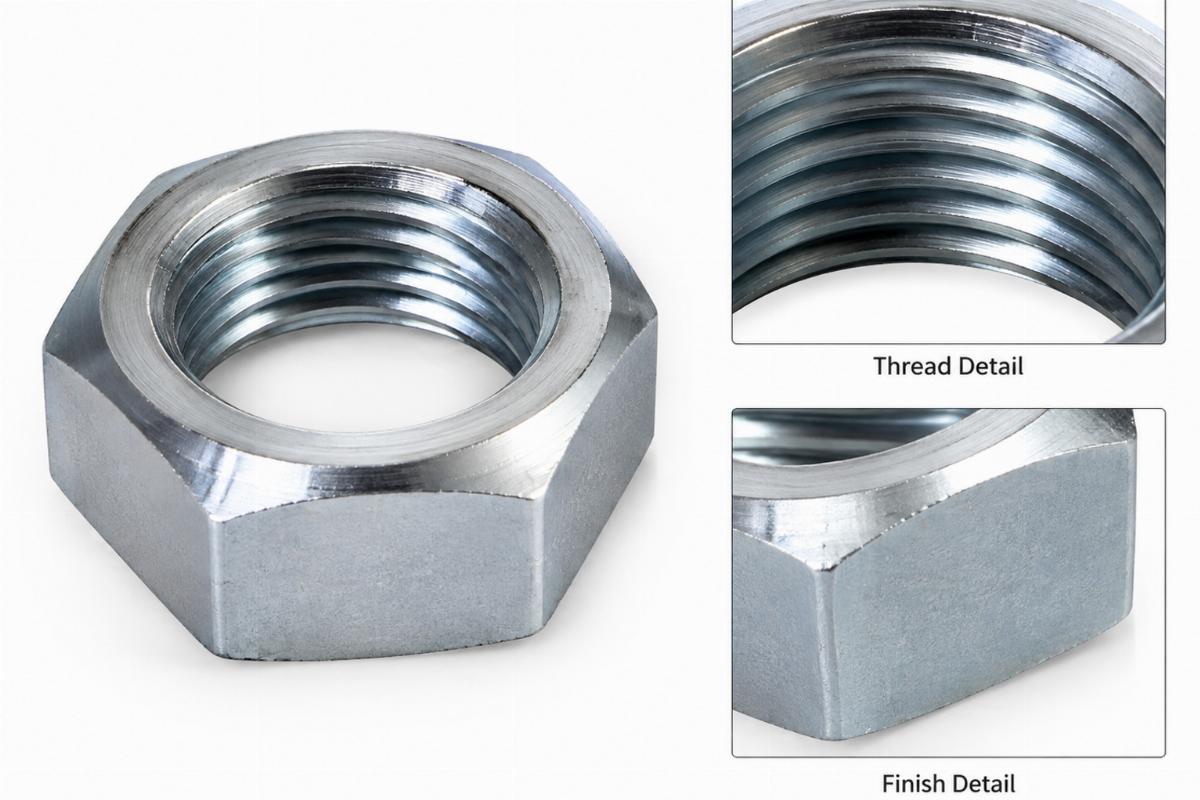Hex retainer nut for springer front ends showing thread detail and finish