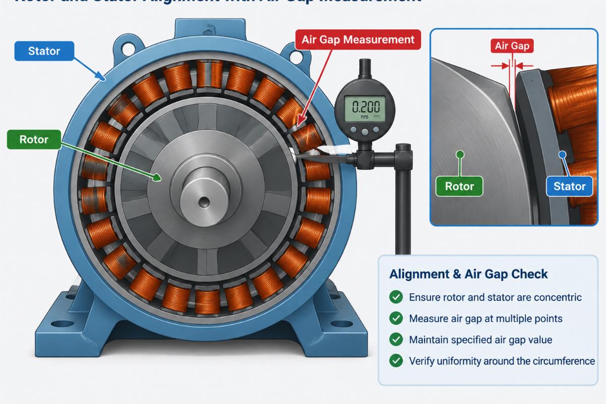 Illustration of rotor and stator alignment with air gap measurement