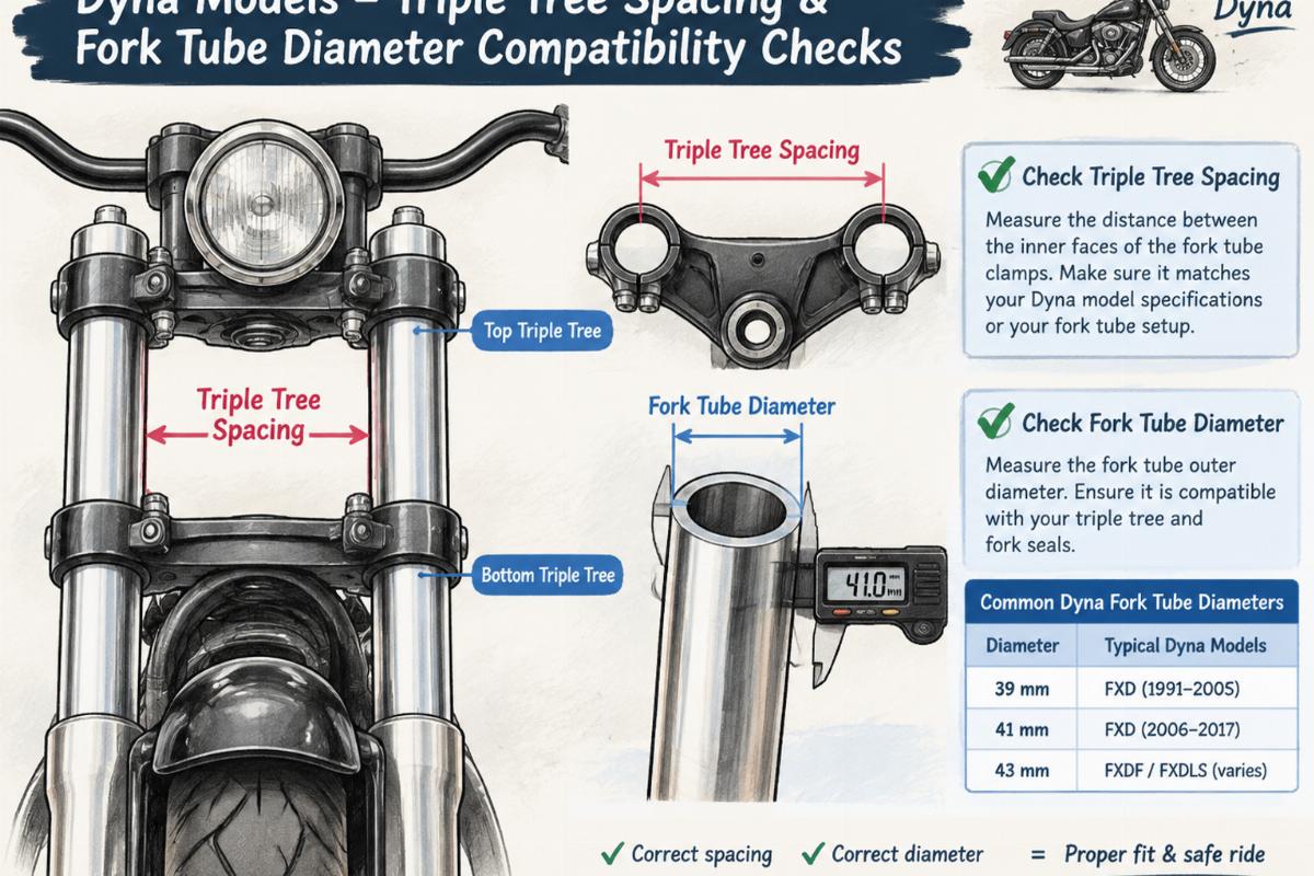 Illustration of triple tree spacing and fork tube diameter compatibility checks for Dyna models