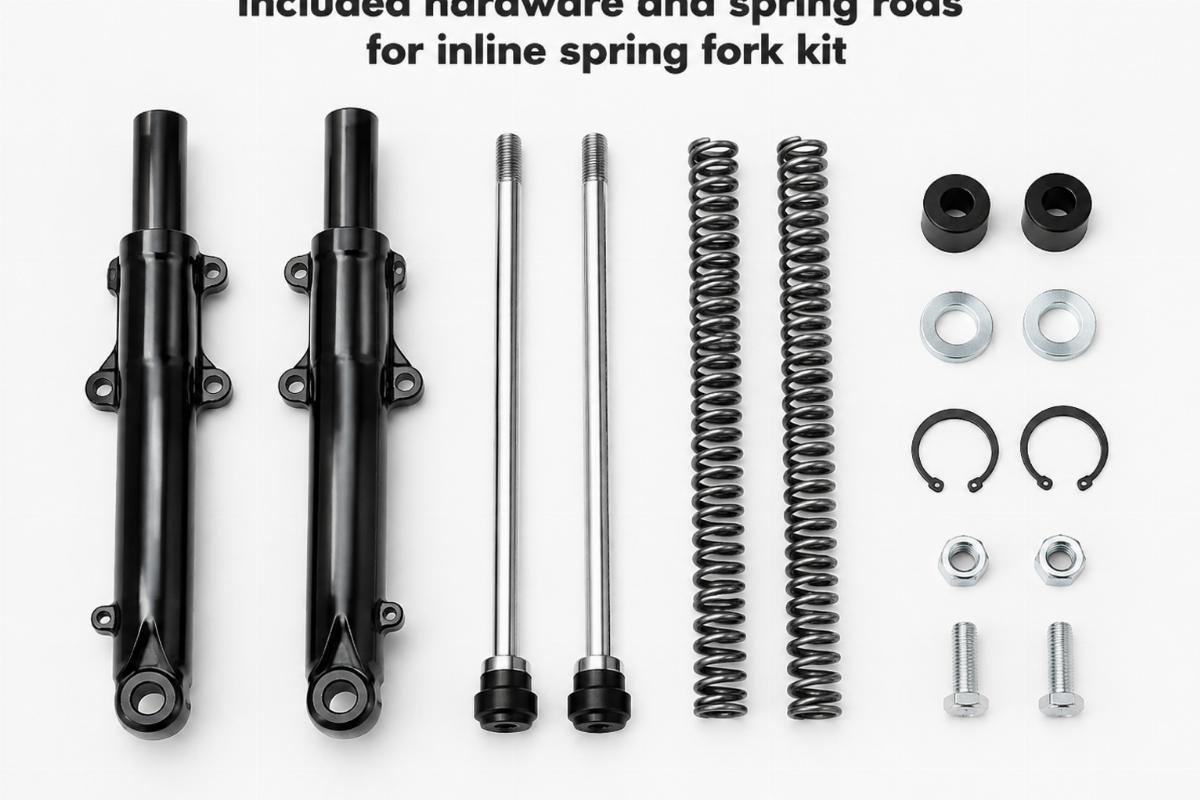 Included hardware and spring rods for inline spring fork kit