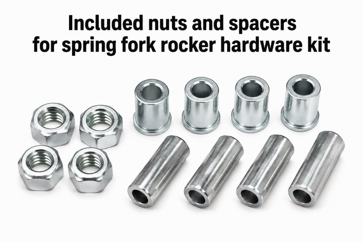 Included nuts and spacers for spring fork rocker hardware kit