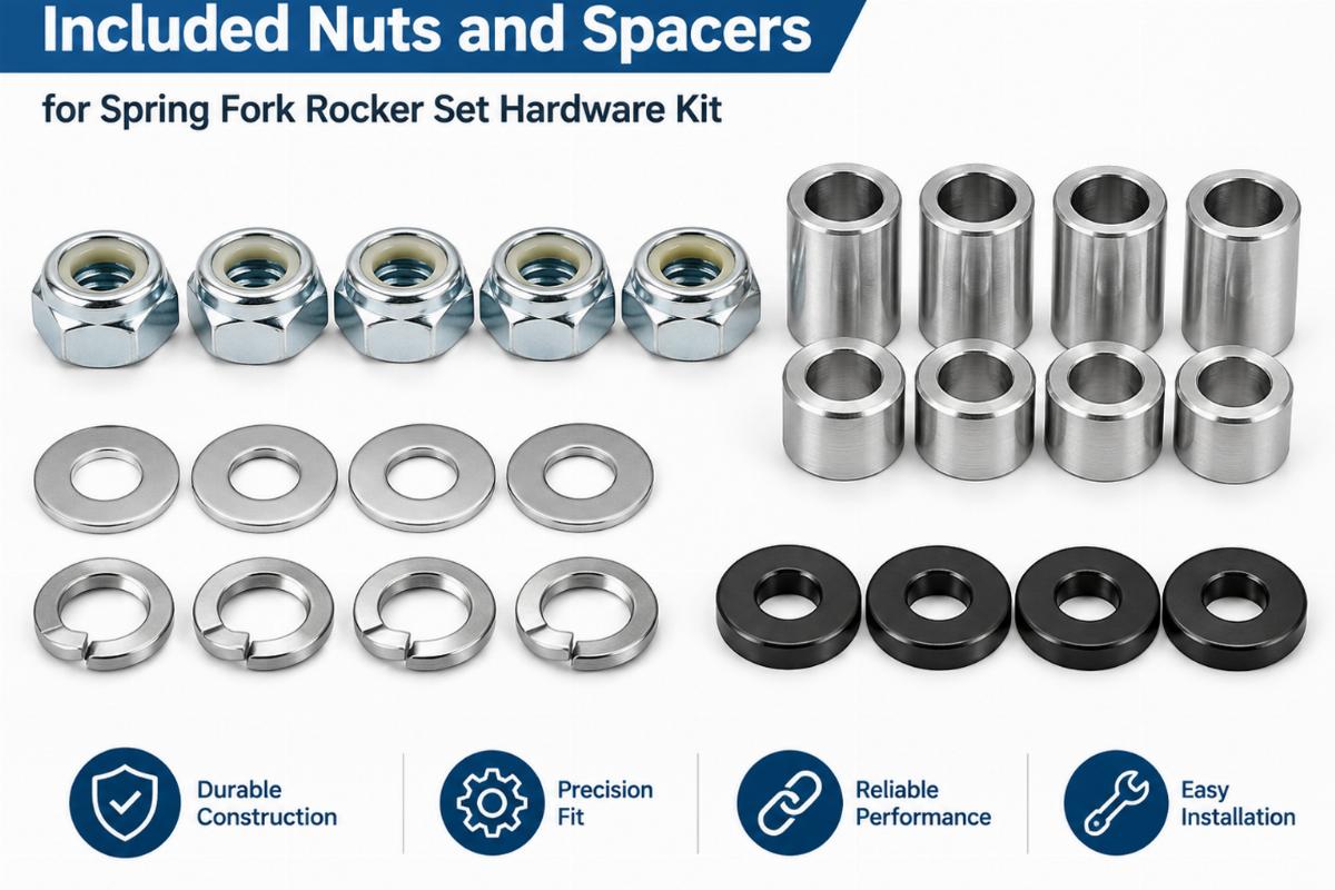 Included nuts and spacers for spring fork rocker set hardware kit