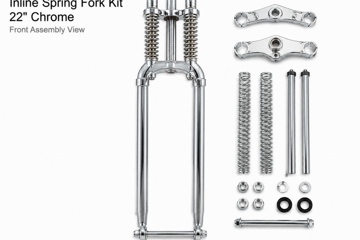 Inline spring fork kit 22" chrome front assembly view
