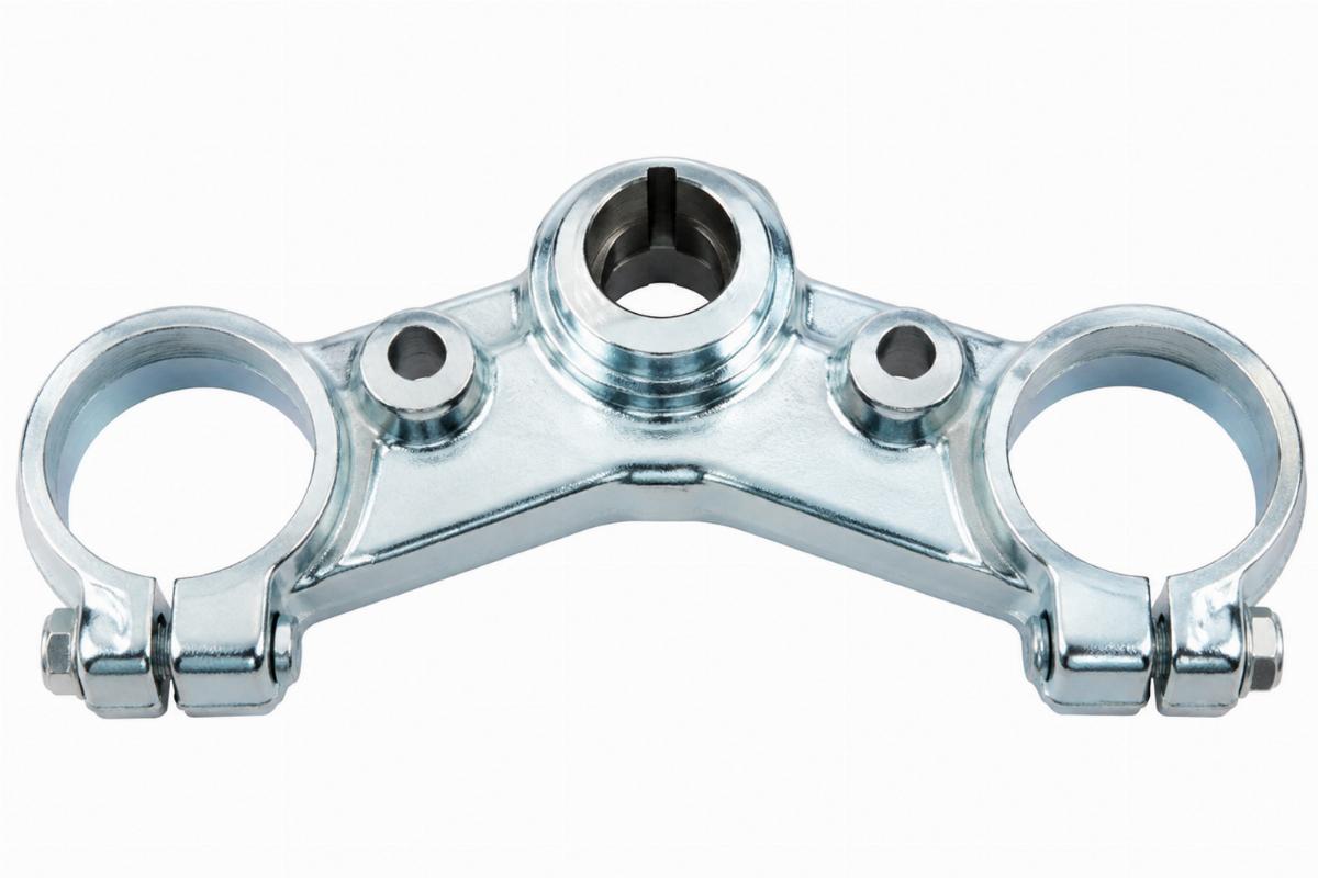 Inline spring fork triple tree zinc plated finish top view