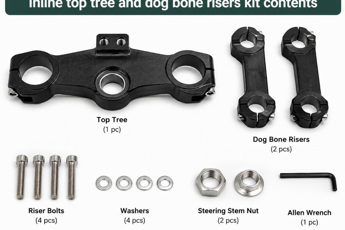 Inline top tree and dog bone risers kit contents detail