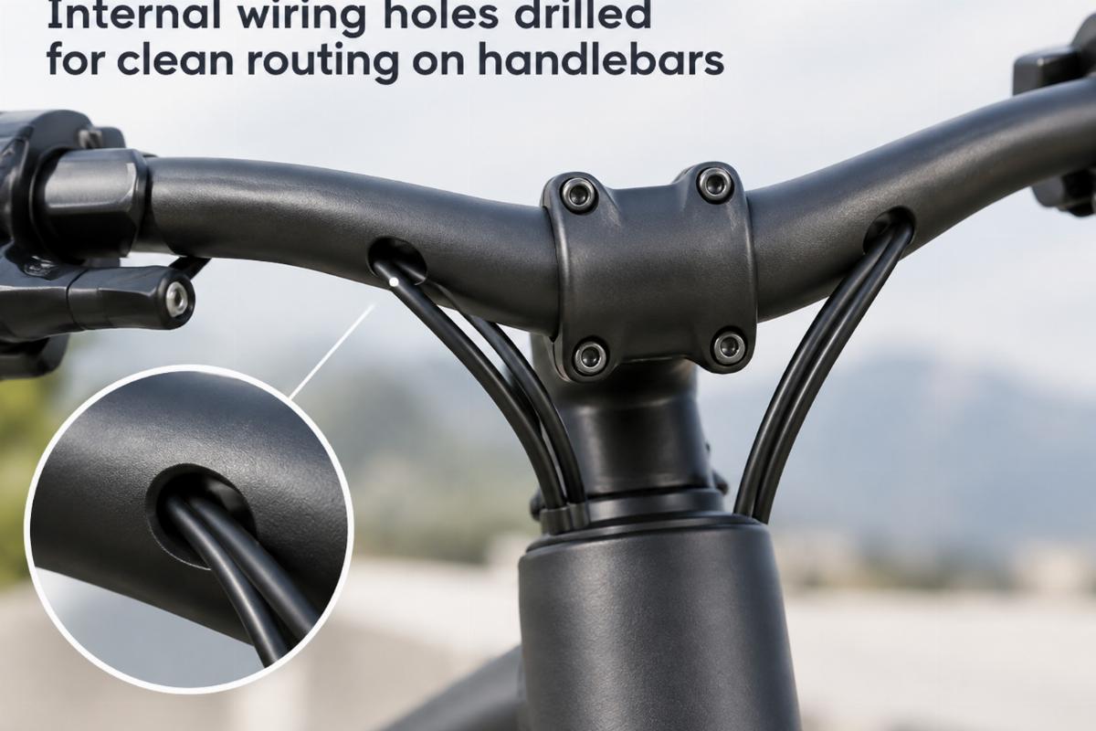 Internal wiring holes drilled for clean routing on handlebars