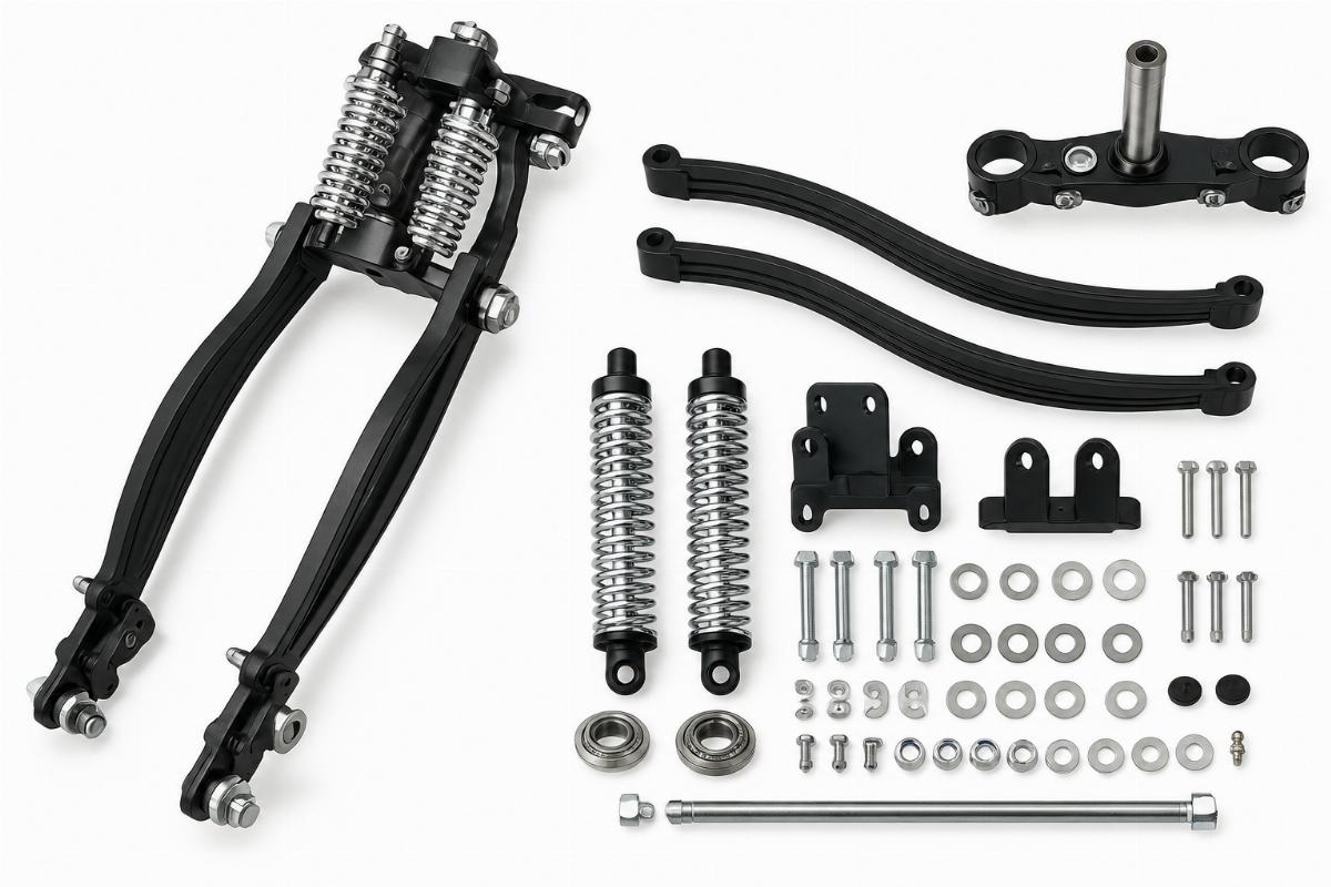leaf spring fork assembly motorcycle aftermarket kit contents and hardware