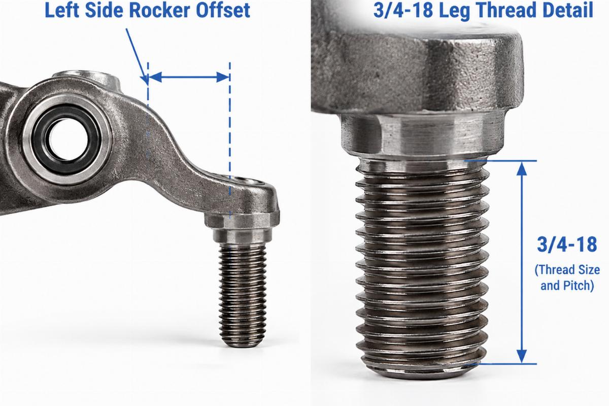 Left side rocker offset and 3/4-18 leg thread detail