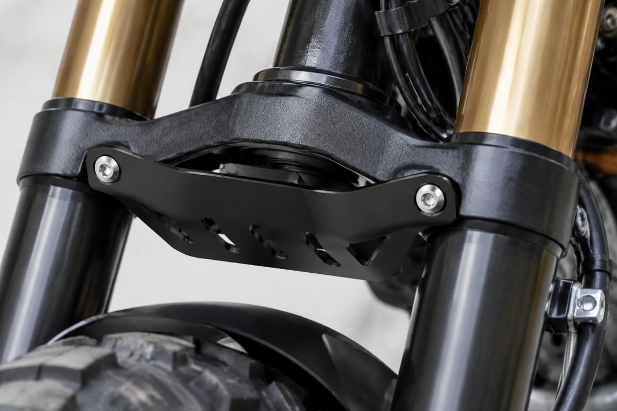 Lower triple tree dirt guard motorcycle aftermarket detail view