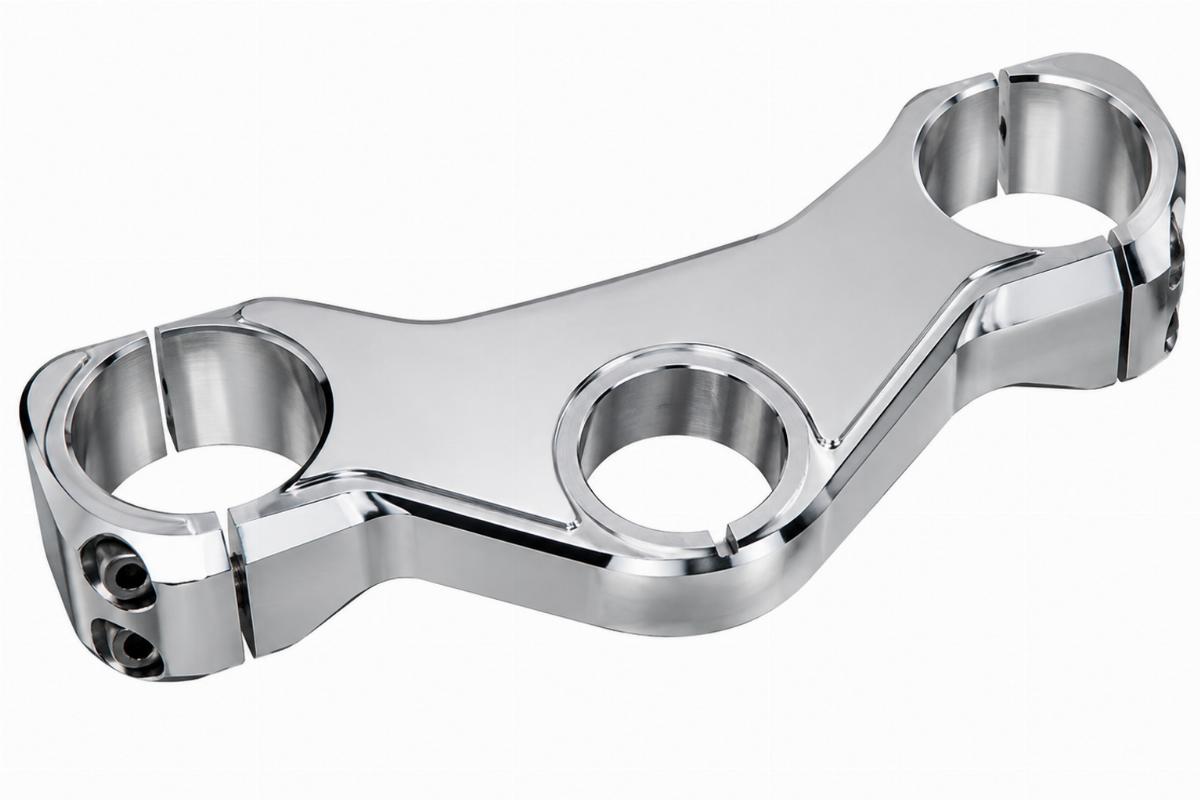 machined chrome top triple tree without ears detail view