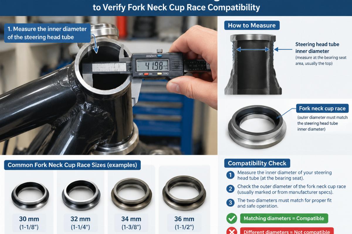 Measurement of a steering head tube to verify fork neck cup race compatibility