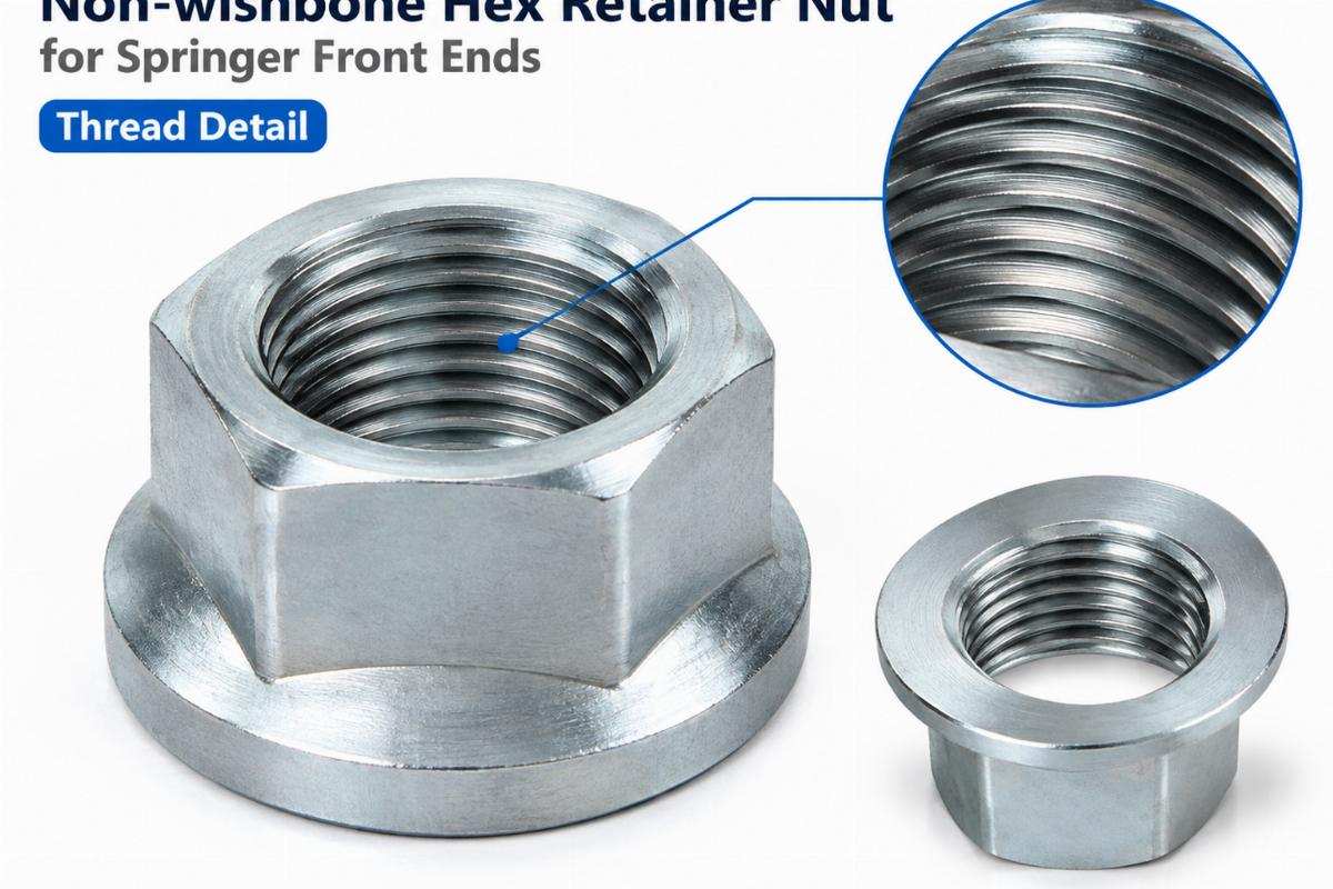 Non-wishbone hex retainer nut for springer front ends thread detail