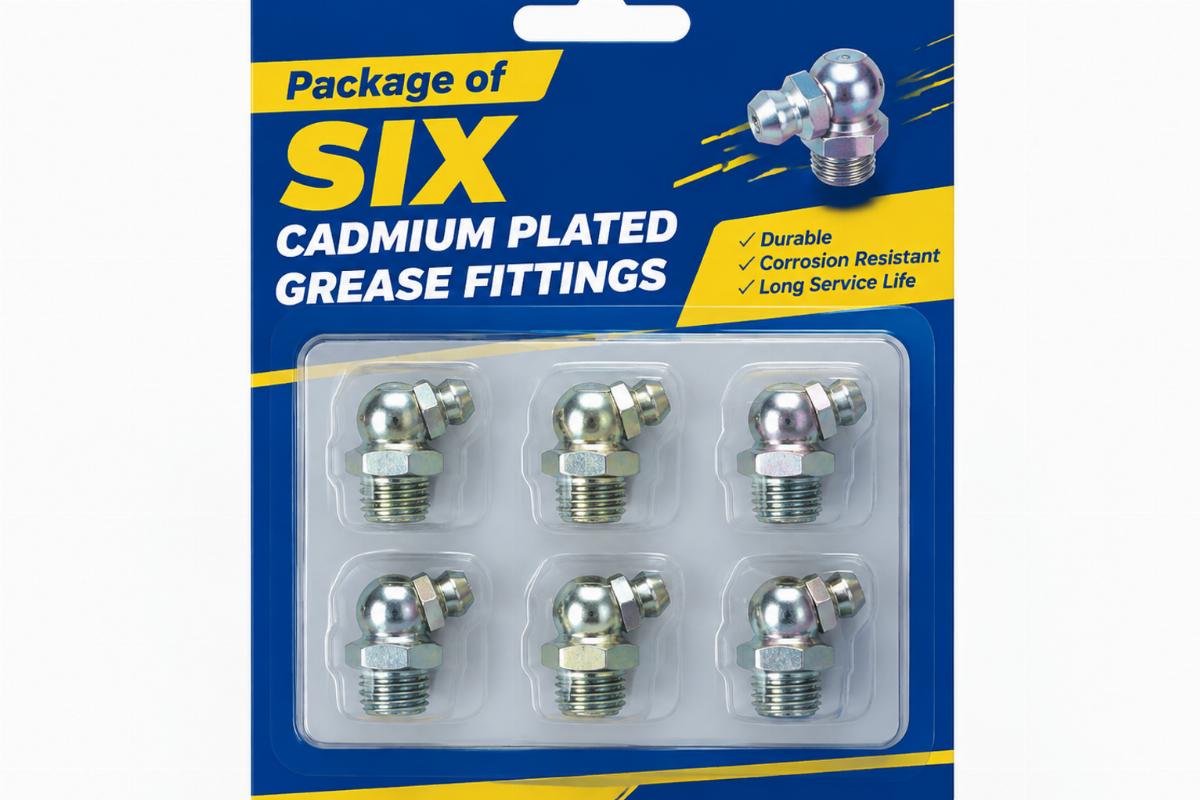 Package of six cadmium plated grease fittings