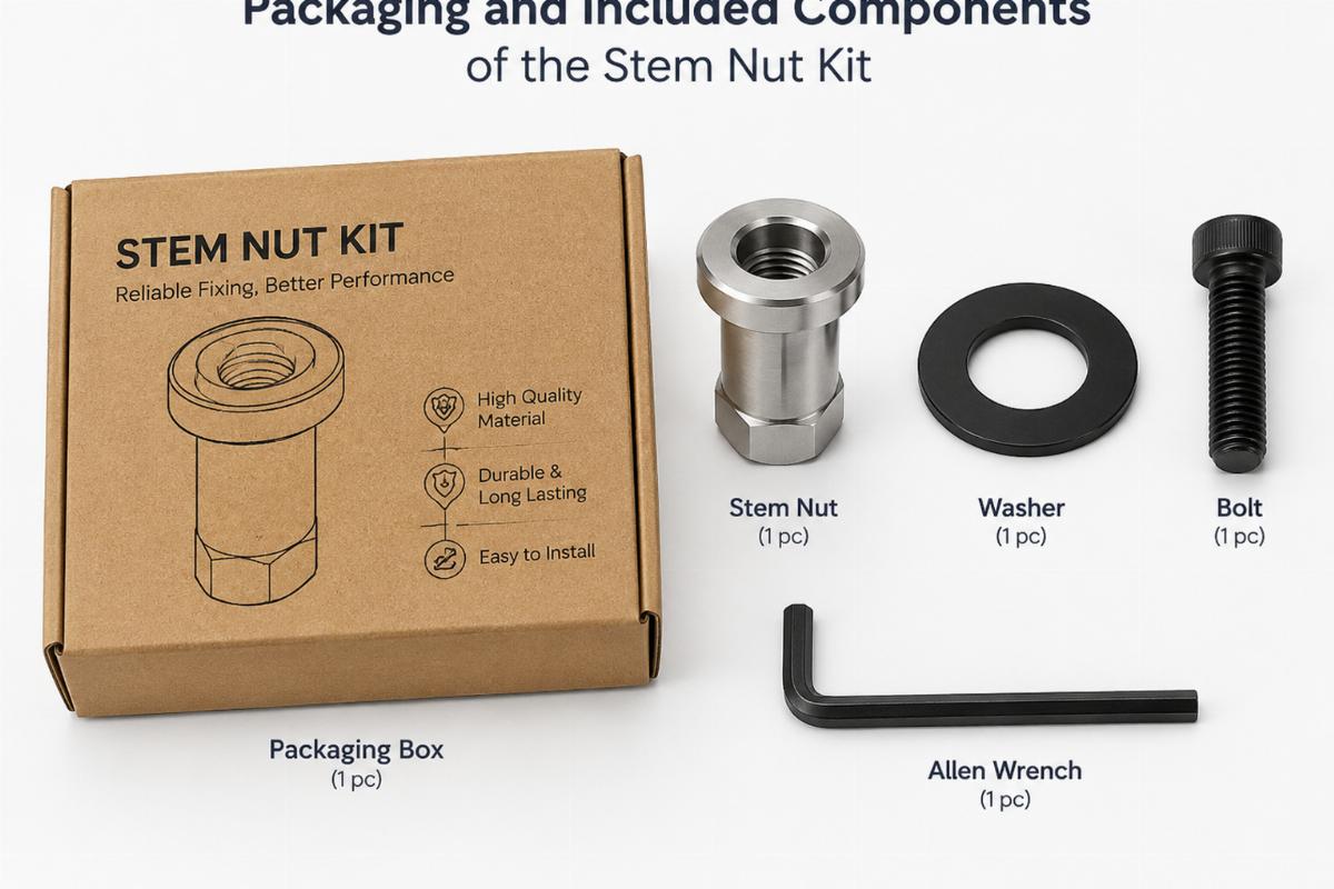 Packaging and included components of the stem nut kit