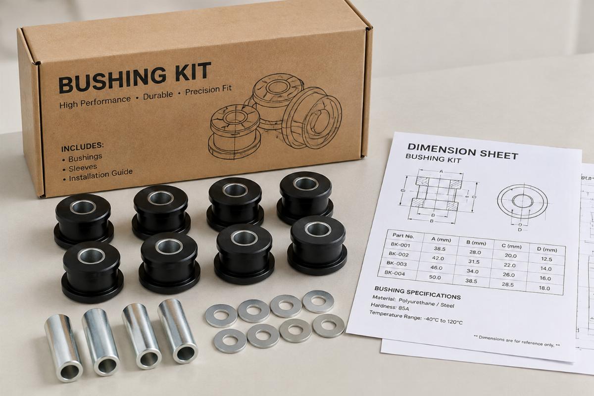 Packaging of bushing kits with included dimension sheets