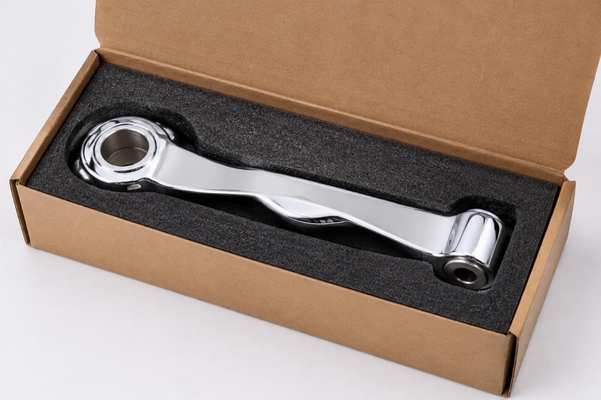 Packaging of individual chrome plated lower rocker for wide style springer